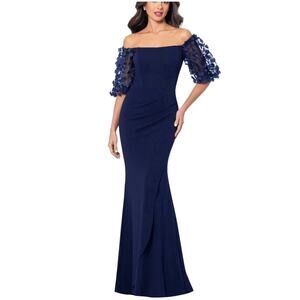 XSCAPE Dress Melanie 3D Floral Sleeve Scuba Crepe Gown Size 10 $259